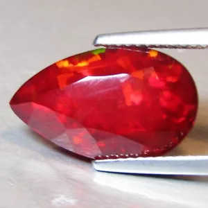 4.10Cts Natural Color Play Ethiopian Red Orange Opal Pear Cut Loose Gemstone - Picture 1 of 7