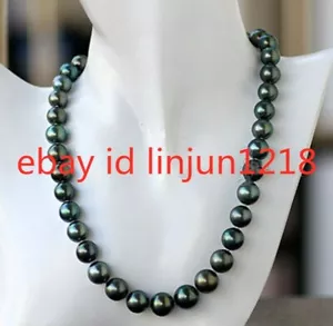 100% Real 8mm Black South Sea Shell Pearl Necklace 18" AAA+ - Picture 1 of 3