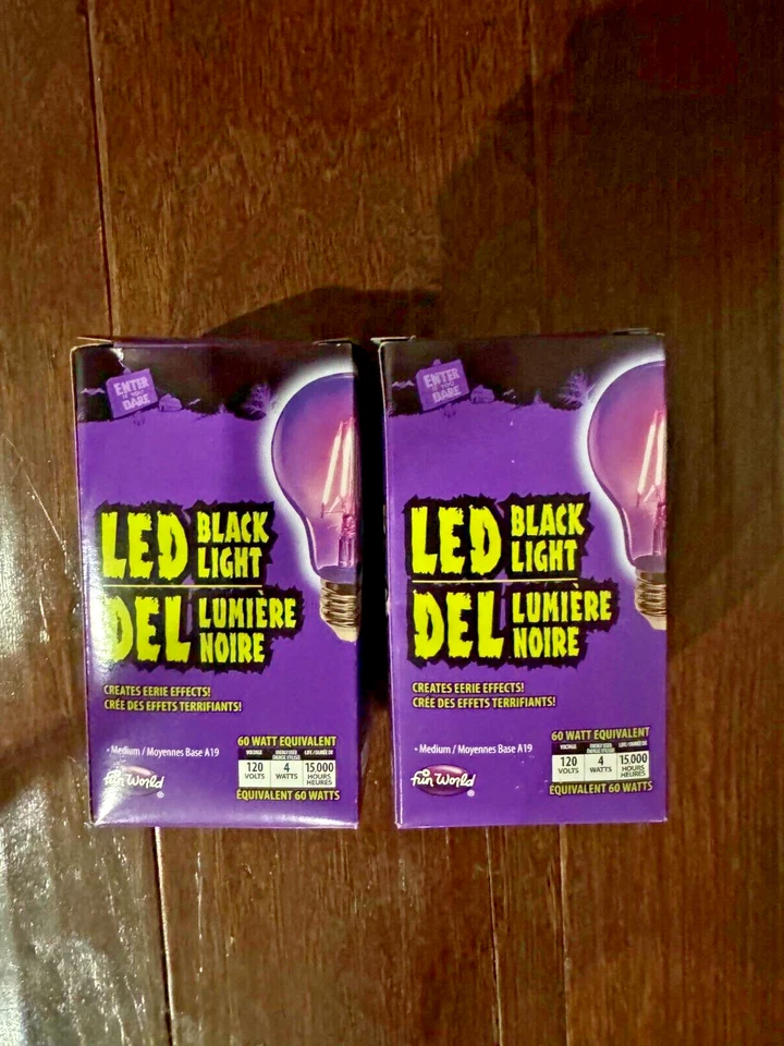 Fun World A19 UV LED Black Light Bulb 6W Enclosed Fixture Rated E26 2-Pack - Image 1 of 1
