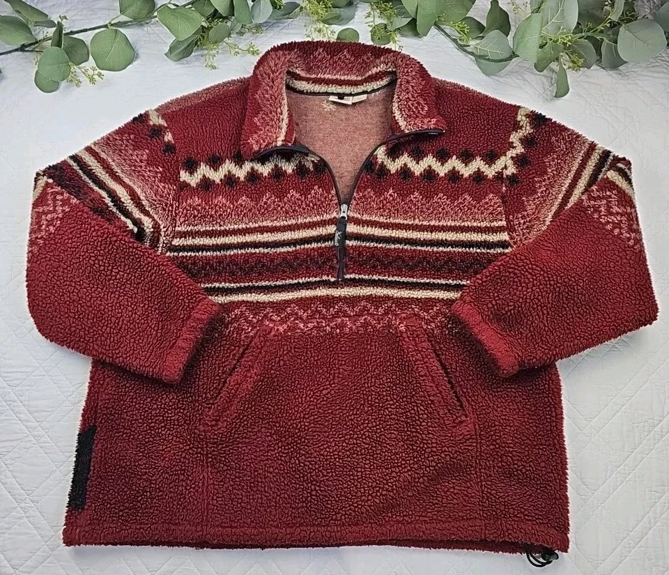 VTG Woolrich Men's Red Fleece All Over Graphic Size 2XL Made in USA 1/2 Zip - Image 1 of 4