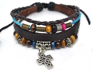 4030063 Christian Religious Scripture Inspirational Cross Leather Bracelet - Picture 1 of 1