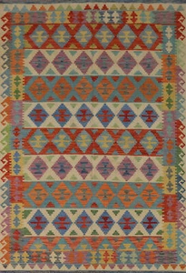 Geometric Kilim Rugs Wool Traditional Kelim Carpets 6x8 ft - Picture 1 of 9