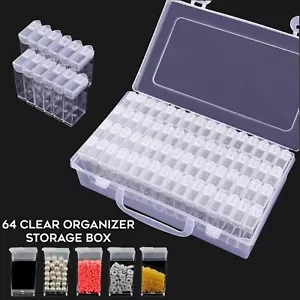 Kunststoff Aufbewahrungsbox Etui Perlen Organizer 64 Töpfe für Diamantstickerei Basteln - Bild 1 von 12