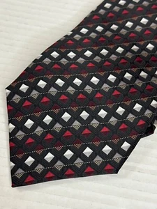Men Designer Neck Tie Giorgio Brutini Black Red 100% Silk 4X57 Geometric - Picture 1 of 7