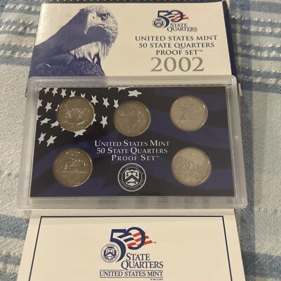 2002 -S United States Mint 50 State Quarters Proof Set 5 Coins With COA - Image 1 of 4