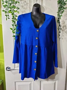 V by very button detail Royal Blue blouse Long Sleeve Top size 16 - Picture 1 of 5