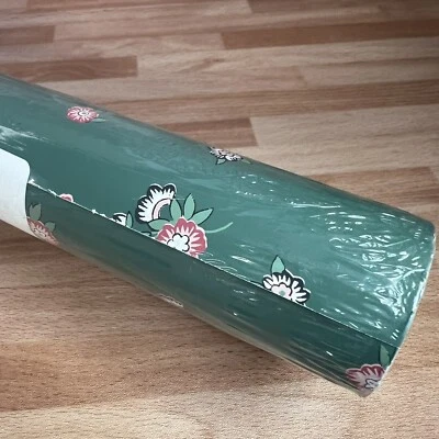 Papel pintado vintage SUNWORTHY 1 ROLLO sellado 55,4 pies cuadrados verde con pequeñas rosas rosadas Foto 1 de 4