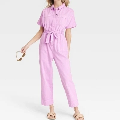 UNIVERSAL THREAD Utility Jumpsuit Womens 6 Neon Pink Purple Short Sleeve Belted - Image 1 of 4