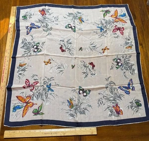 Vintage Schal Schmetterlinge Schmetterling Seidenmischung bunte Grafik ca. 32x32 - Bild 1 von 4