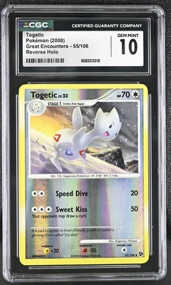 CGC 10 GEM MINT Togetic 2008 Great Encounters 55/106 Reverse Holo Pokemon Card - Image 1 of 2