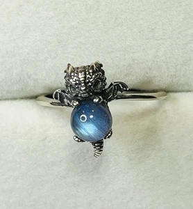 925 Sterling Silver Flashy Natural Rainbow Labradorite Baby Dragon Ring - Picture 1 of 11