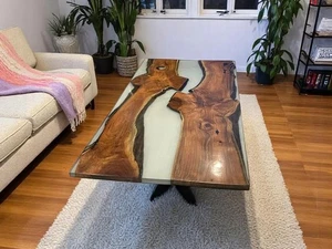 Bespoke coffee White Resin TableTop with Live Edge Wood–Handmade Epoxy Table - Picture 1 of 12