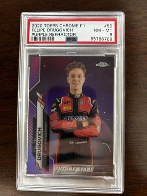 2020 Topps Chrome F1 Purple Refractor Felipe Drugovich 64/399 PSA 8 - Image 1 of 2