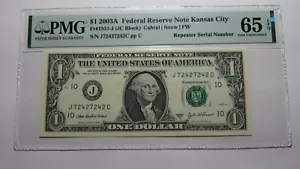$1 2003A Repeater Serial Number Federal Reserve Currency Bank Note Bill UNC65EPQ - Picture 1 of 3
