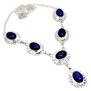 Collar de joyería de plata de ley 925 hecho a mano con piedras preciosas de lapislázuli tamaño 18" - Imagen 1 de 1