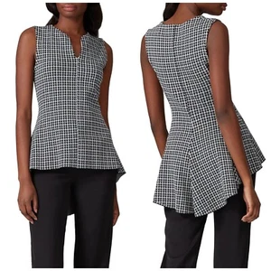 Derek Lam Plaid Knit Peplum Top Sleeveless Black in XS S M L or XL - Picture 1 of 7