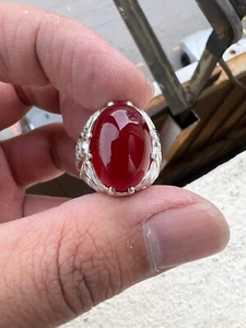Stunning 6.0 Carat Natural Red Onyx Gemstone 18k White Gold Ring For Men's SR871 - Picture 1 of 6