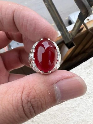 Impresionante anillo de oro blanco de 18 k con piedras preciosas de ónix rojo natural de 6,0 quilates para hombre SR871 Foto 1 de 4