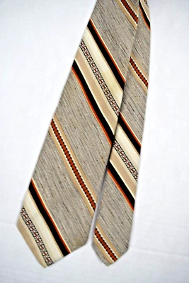 Neck Tie VTG 60s Beau Brummell Tan Burnt Orange Texture Striped Poly Tie 57 x 3" - Image 1 of 4