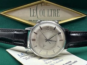 lecoultre mechanical alarm date swiss made jumbo wristwatch with box & paper - Picture 1 of 12
