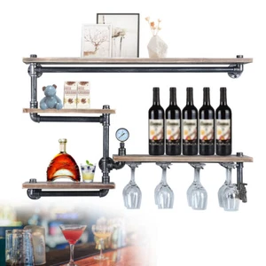Rustikales Metall Schweben Barregal Wandregal Industrie Rohrregal Weinregal - Bild 1 von 20