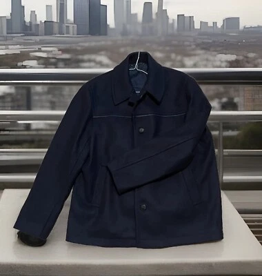 Chaqueta corta abrigo Jaeger Smart Designer azul marino de lana/poliamida guisante XL Foto 1 de 4