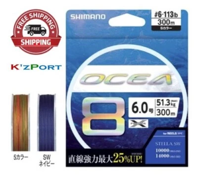 Shimano OCEA 8 PE #1.5-12 300/400/500m 5 colores/azul marino de Japón Foto 1 de 4