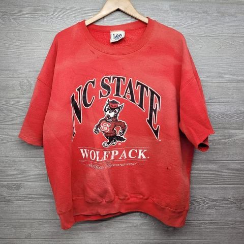 VTG 90s Lee Sport NC State University Wolfpack Cutoff Sweatshirt 2XL Distressed Cover