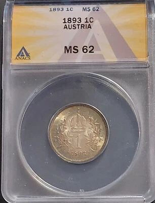 1893 AUSTRIA 1 Corona JUST GRADED At ANACS MS62 - UNDERGRADED - UNC Antique Coin - Image 1 of 4