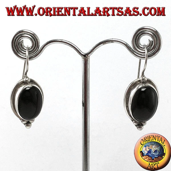 Pendientes D' Plata 925 Simple Con Ónix Ovalados Grande - Imagen 1 de 1