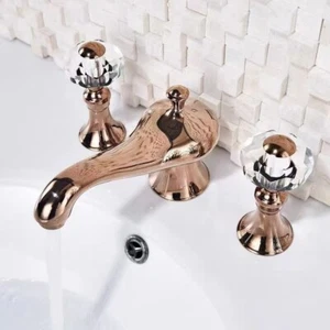 Rose gold bathroom widespread 3 holes lavatory sink faucet crystal handles - Picture 1 of 1