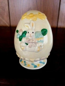 Vintage Ceramic Pedestal Easter Egg With Bunny and Eggs Rabbit - Picture 1 of 3