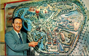 DISNEYLAND - WALT DISNEY POINTS TO ADVENTURELAND - VINTAGE POSTCARD - Picture 1 of 2