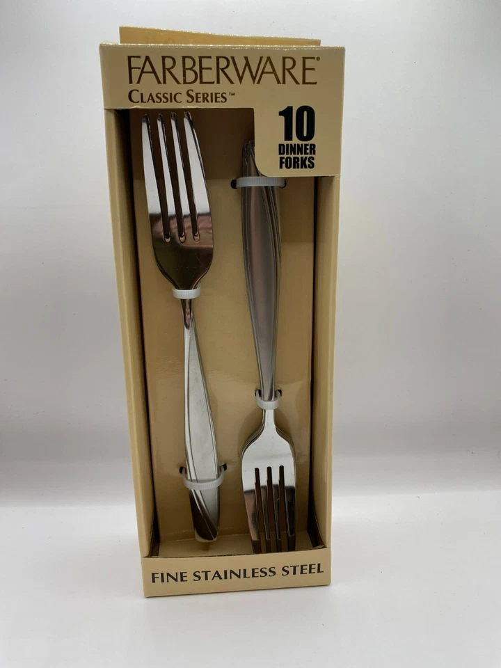 NEW FARBERWARE OCEANA 10 FINE STAINLESS STEEL DINNER FORKS - Image 1 of 1