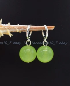 Fresh Pretty 12mm Green Peridot Round Beads Gemstone Dangle Hook Earrings - Picture 1 of 12