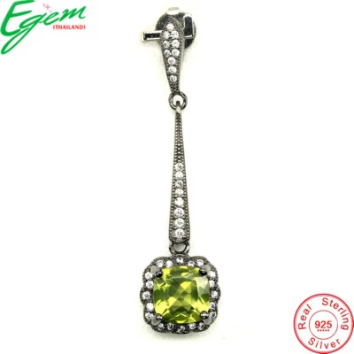 Cojín colgante de plata de ley 925 peridoto 7 mm joyas de piedras preciosas Foto 1 de 4