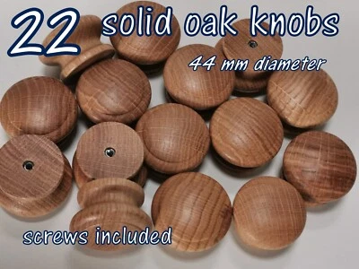 Set 22 Wooden Oak Knobs Handle Kitchen Doors Drawer  Solid Wood 44 mm Diameter  - Image 1 of 2