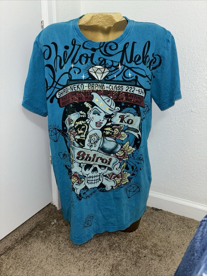 Minute Mirth Skull Men’s Blue Shirt Front Back Print Size Large - Image 1 of 1