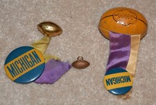 TWO Vintage Michigan Wolverines-Button Pinback-With Ribbon and Football + 1 MORE