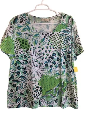 Top de algodón XXL para mujer talla verde planta estampado geométrico Lagenlook NUEVO Foto 1 de 4