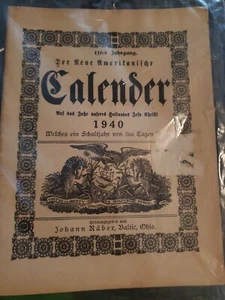 1940 American Almanac Calendar Johann Räber Baltic Ohio Mennonite/Amish - Picture 1 of 3
