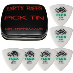 6 x Dunlop Tortex Flex Triangle 0.88mm Guitar Picks Plectrums In a Pick Tin - Picture 1 of 1