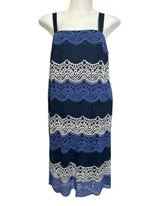 NEW R&M Richards Blue Lace Overlay Sleeveless Knee Length Fancy Dress, Size 16W - Picture 1 of 10
