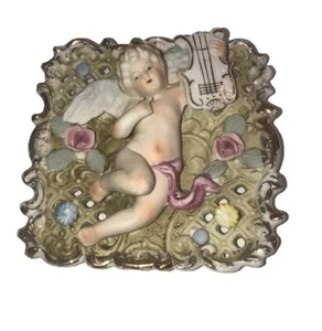 Colgante de Pared Vintage Blanco Bisque Porcelana Querubín Ángel, Flores Japón - Imagen 1 de 5