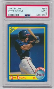 1990 SCORE #650 DAVE JUSTICE RC PSA 9 MINT - Picture 1 of 1