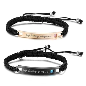 Edelstahl "keep freaking going" Herz Pfeil verstellbar Seil Armband - Bild 1 von 3