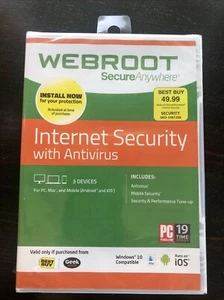 WEBROOT Secure Anywhere Internet Security, 3 Devices Antivirus Mobile PC Mac - Picture 1 of 2