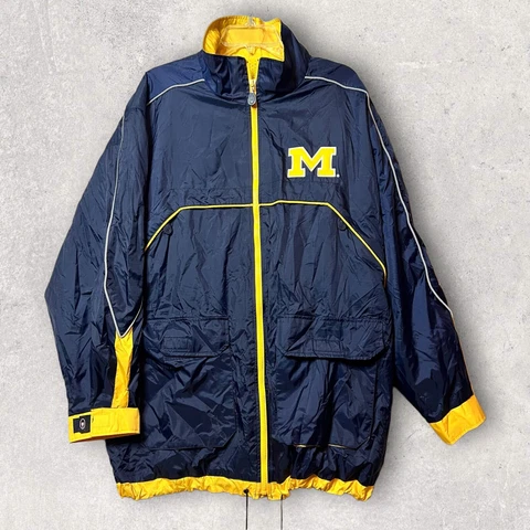 Vintage Michican Wolverines Jacket Mens 2XL Blue Yellow Windbreaker Sports Light Cover