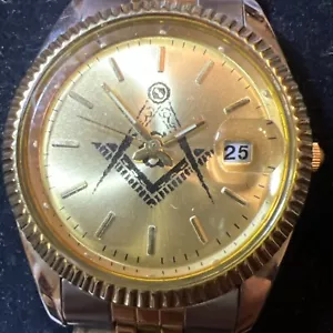 Orologio Massonico, Colore Oro e Argento, Con Data E Vetro Sito, GWC - Foto 1 di 6