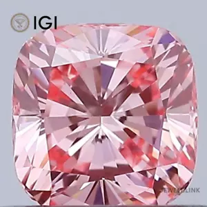 IGI Certified 0.53 Carat Fancy Vivid Pink VVS2 Cushion Cut CVD Lab Grown Diamond - Picture 1 of 18